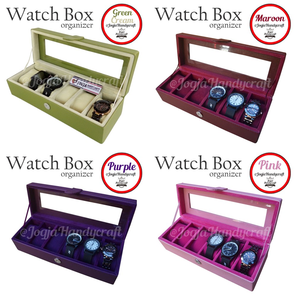 TERMURAH FULL COLOR KOTAK TEMPAT JAM TANGAN ISI 6 / WATCH BOX ORGANIZER