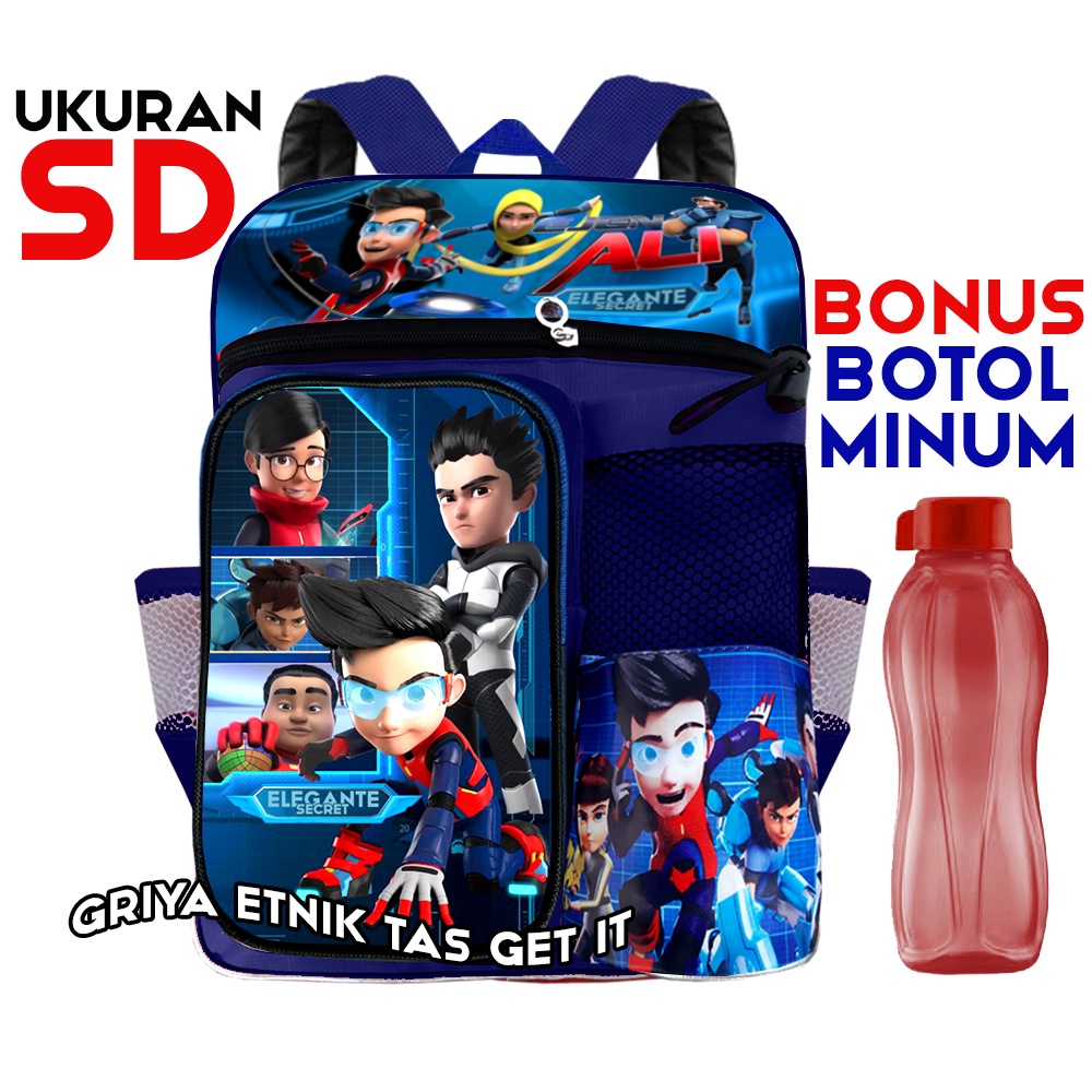 Tas Sekolah Anak Laki Laki SD Ultraman Karakter Ejen Ali Ransel Bonus Botol