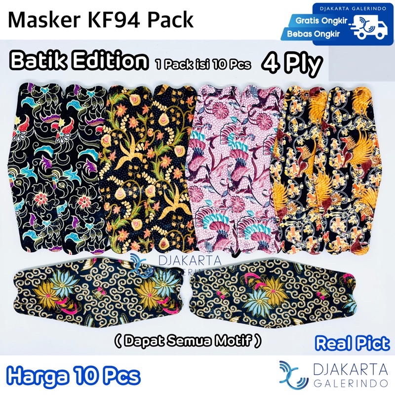 Masker KF94 Mix Warna Masker Batik 4Ply isi 10 Pcs