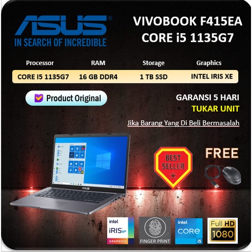 LAPTOP ASUS VIVOBOOK F415EA I5 1135G7 16GB 1TBSSD W10 14.0 FHD IPS