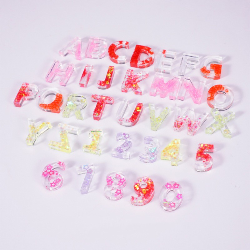 Glitter 255PCS Alphabet Resin Molds Reversed Letter Number Silicone Resin Molds Epoxy