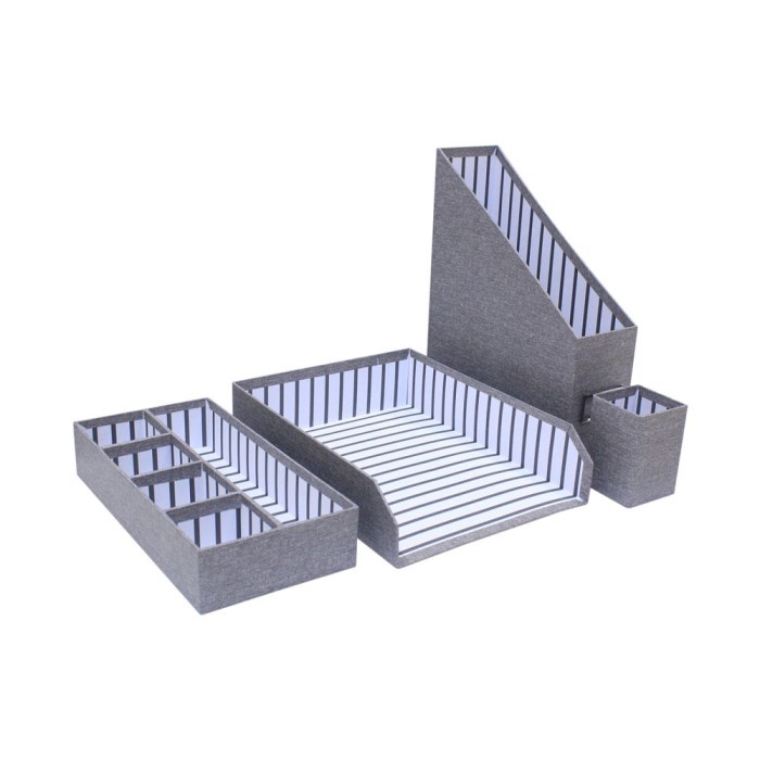 

File-Box- Tempat Penyimpanan Diatas Meja-Desk Organizer Set Of 4 Col Dark Grey -Box-File.