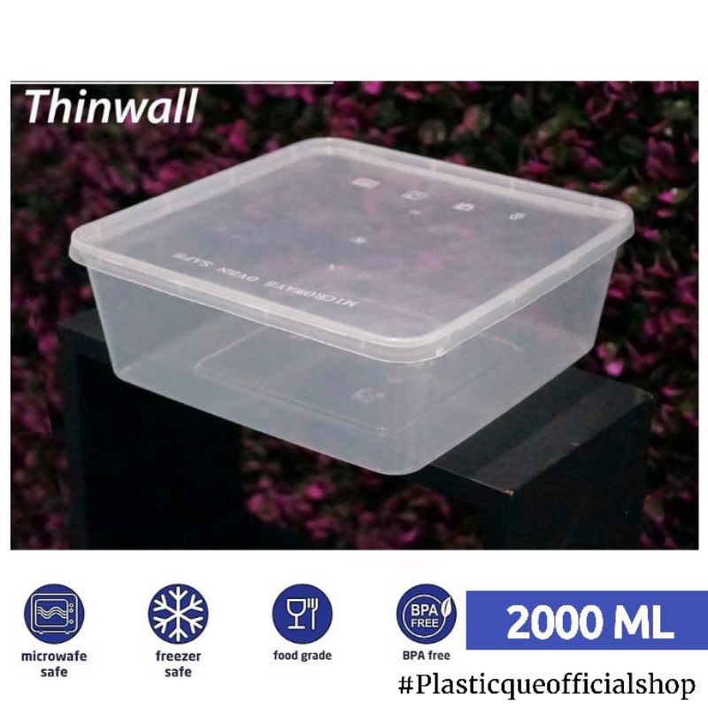 THINWALL 2000ML 2000 ML 2L ISI 25PCS 25 PCS SQUARE SQ KOTAK MAKAN PLASTIK THIN WALL BOX PERSEGI FOOD