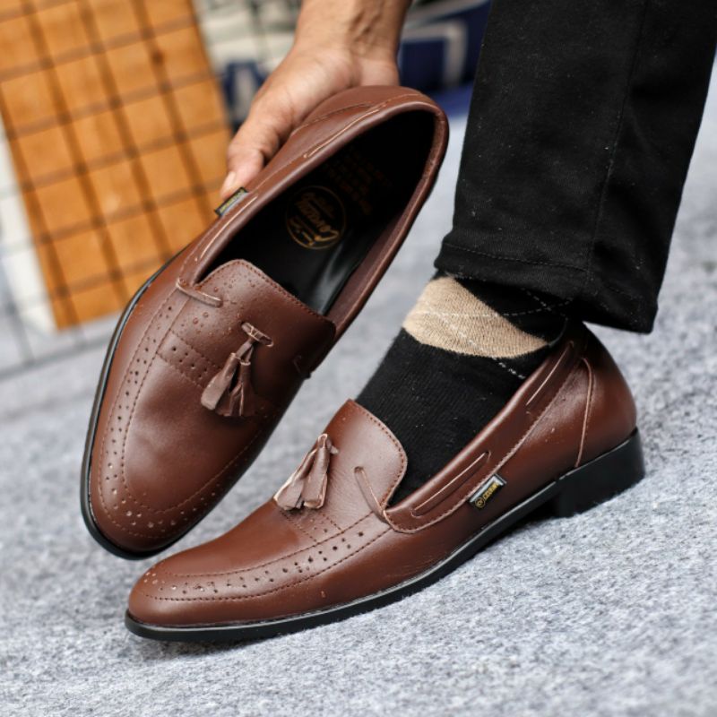 DRESSROSA BROWN Sepatu Pria Pantofel Kulit Asli Pentopel Pantopel Casual Formal Slop Kerja Kantor Original