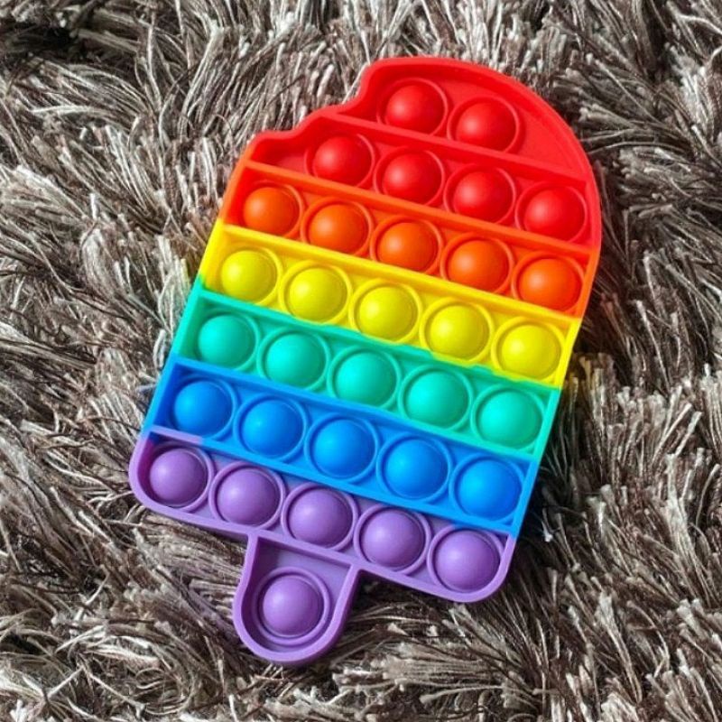 Mainan Pop It Murah Popit Pop Its  square Rainbow Multicolor Fidget Toy / Pop It Ice Cream Rainbow