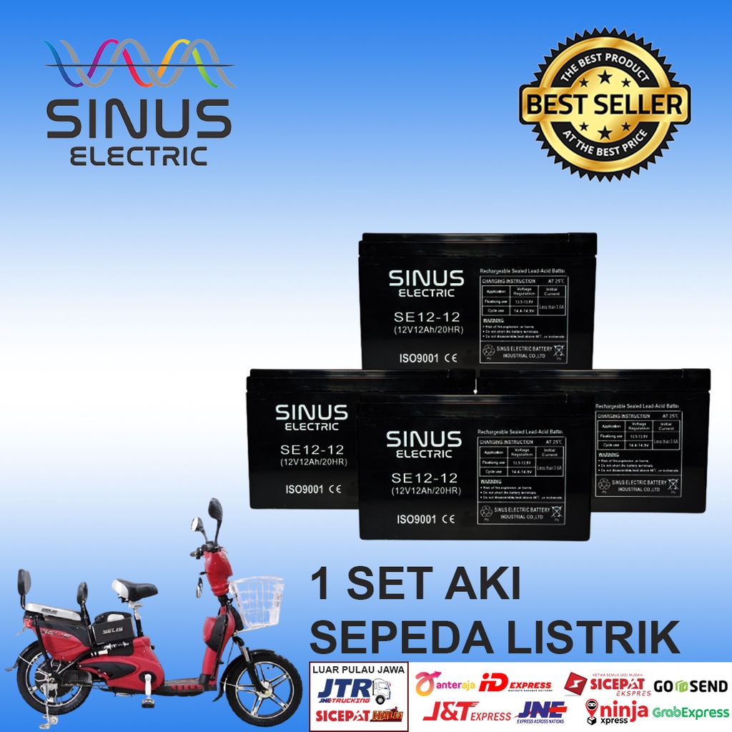 AKI SEPEDA LISTRIK SELIS 12V 12AH 48V 12AH 1PAKET SINUS ELECTRIC AKI KERING