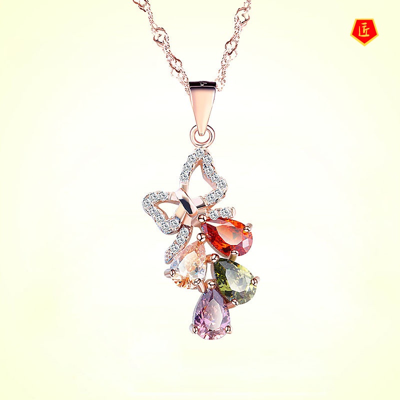 [Ready Stock]Silver Necklace Women's Four Color Zircon Pendant Fashion Elegant