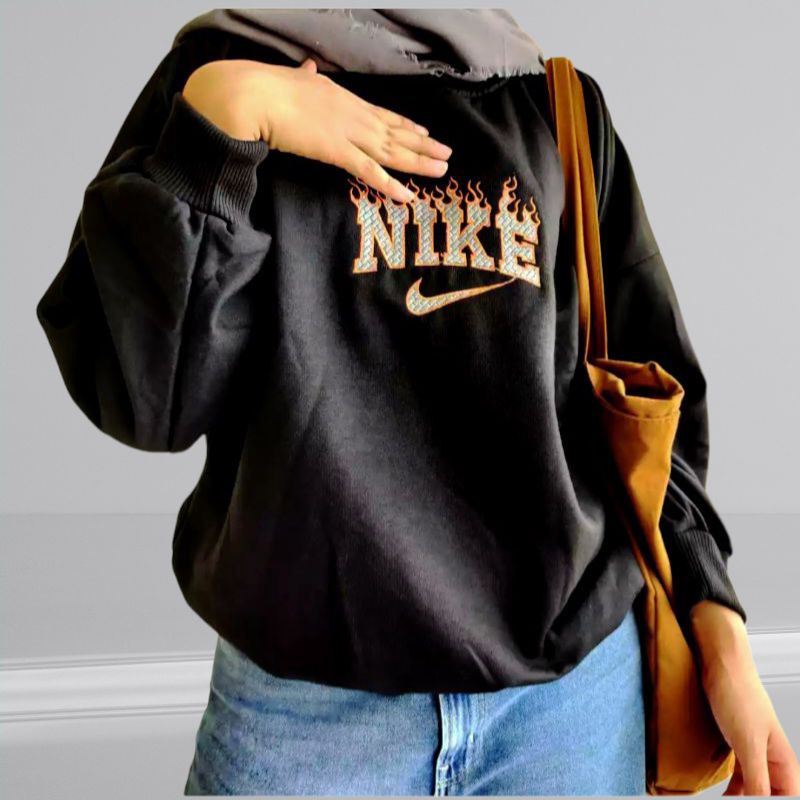 (BISA COD) SWEATER WANITA OVERSIZE NIKE CREWNECK CEWEK MURAH