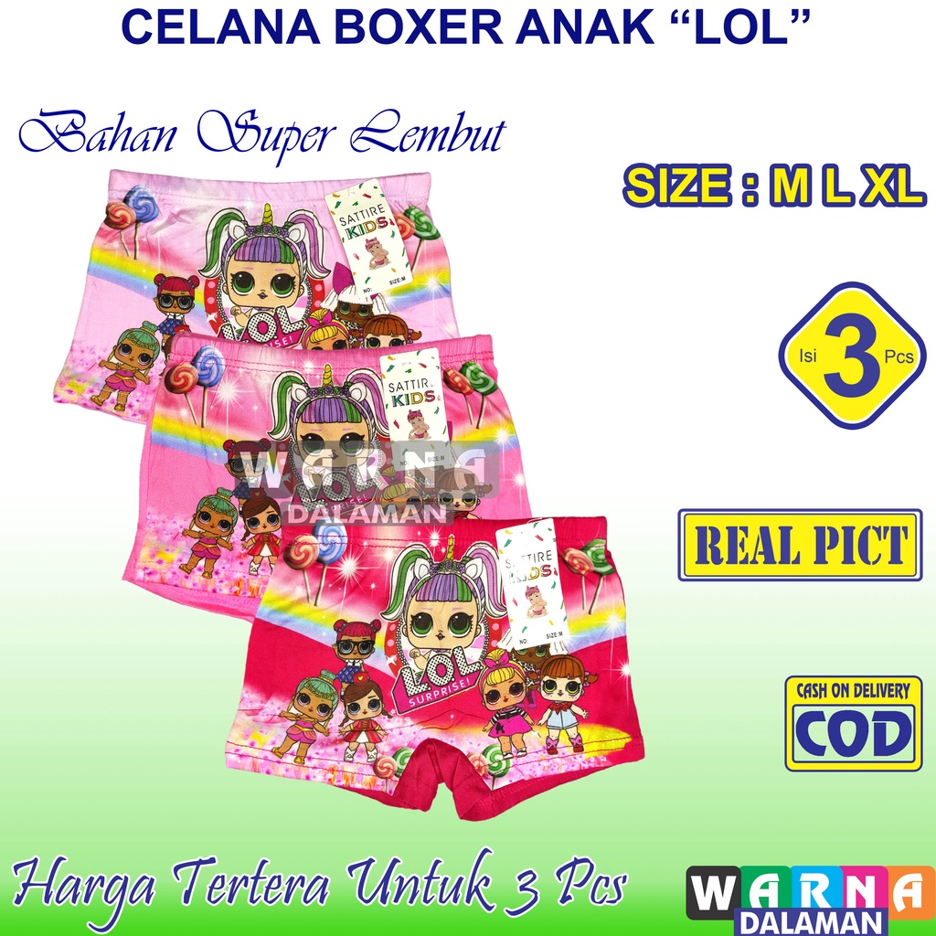 3 Pcs Celana Boxer Anak Perempuan Gambar Kartun Celana Dalam Anak Cewek Karakter Lucu Sesuai Gambar