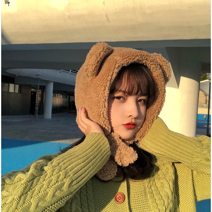 TOPI SYAL BULU KARAKTER BERUANG LUCU AKSESORIS KEPALA WANITA LUCU CUTE BEAR SR87