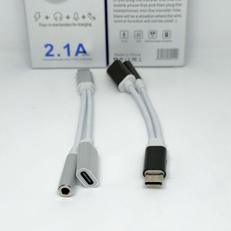 Kabel Konverter Tipe C 2.1A 2in1 Charging &amp; Headset LX-03