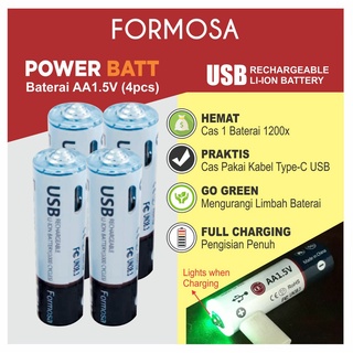Baterai Cas Isi Ulang 4pcs Formosa AA & AAA 1.5V Micro USB NiMh