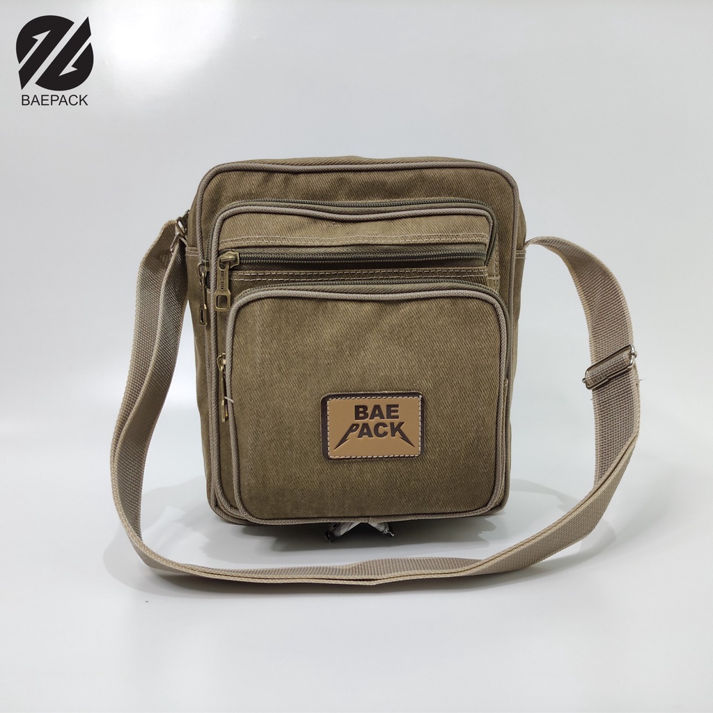 Baepack Tas Selempang Kanvas Pria Volker Khaki Original / Tas Bahu Pria Dewasa Produsen Lokal Bandung COD