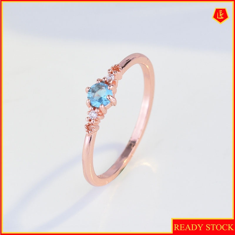 [Ready Stock]18K Gold Inlaid Aquamarine Ring Simple Fashion