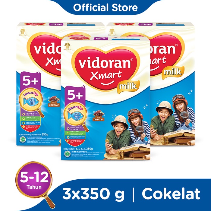 

vidoran Xmart 5+ Cokelat 350gr Susu Formula Anak 5-12 Tahun - 3 box