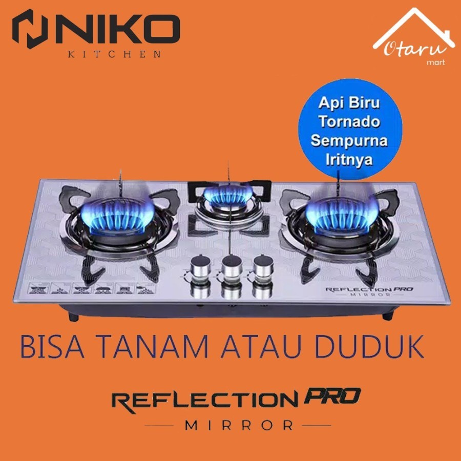 Kompor Tanam / Kompor GAS 3 Tungku NIKO REFLECTION PRO MIRROR