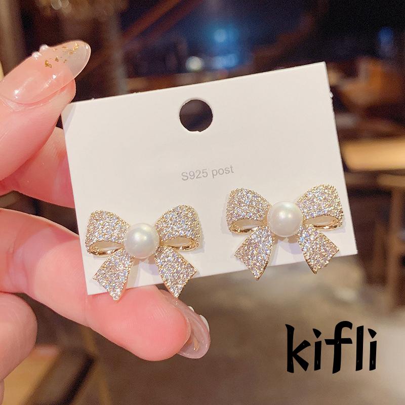 Anting Tusuk,Gantung Desain Pita Hias Mutiara,Gaya Trendy / Simple,Untuk Wanita