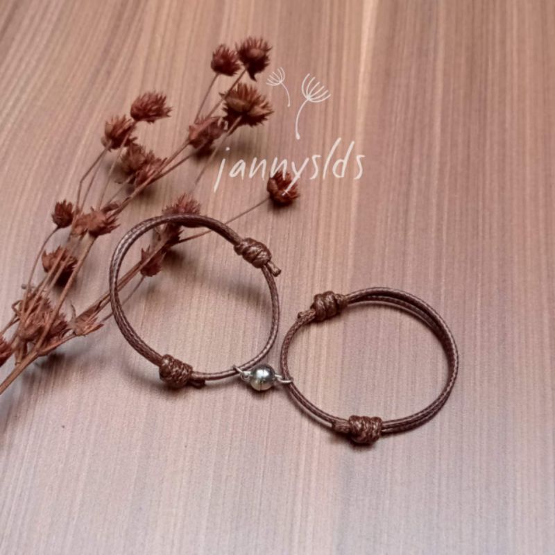 [2pcs] Gelang Couple Magnet Tali Hitam Polos Kapel Pasangan Sahabat Pria Wanita Tali Korea-Couple Coklat