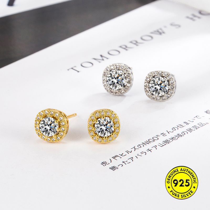 Anting Tusuk Sterling Silver 925 Bentuk Kotak Hias Berlian Imitasi Gaya Eropa / Amerika Untuk Wanita