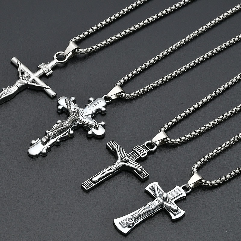 XiaoboACC Kalung Rantai Liontin Salib Bahan Stainless Steel Ukuran Gaya Hip hop Untuk Pria Dan Wanita - 60CM