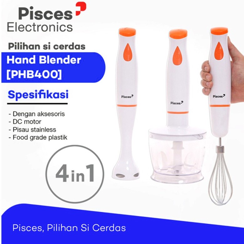 Pisces Hand Blender 4 in 1 PHB400 Chiooer 4 Fungsi Original