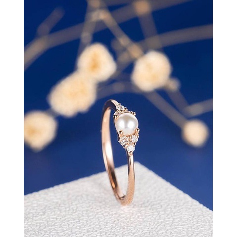 Cincin Bahan Sterling Silver 925 Hias Mutiara Warna Rose Gold Untuk Wanita Jza0119