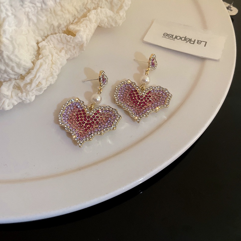 Anting Tusuk Desain Bunga / Hati Hias Mutiara + Berlian Gaya Korea Untuk Wanita