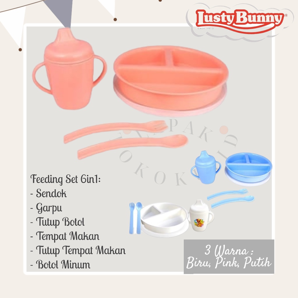 Plate set 6in1 Peralatan Alat Makan MPASI Anak Bayi BPA FREE Tempat Makan Anak Bayi Feeding Set Gift Sendok Garpu Mangkok Botol Minum isi 6 set