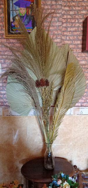 Daun Palem Kering Hiasan Rustic Lebar  35-40cm X Tinggi  70-90 Cm