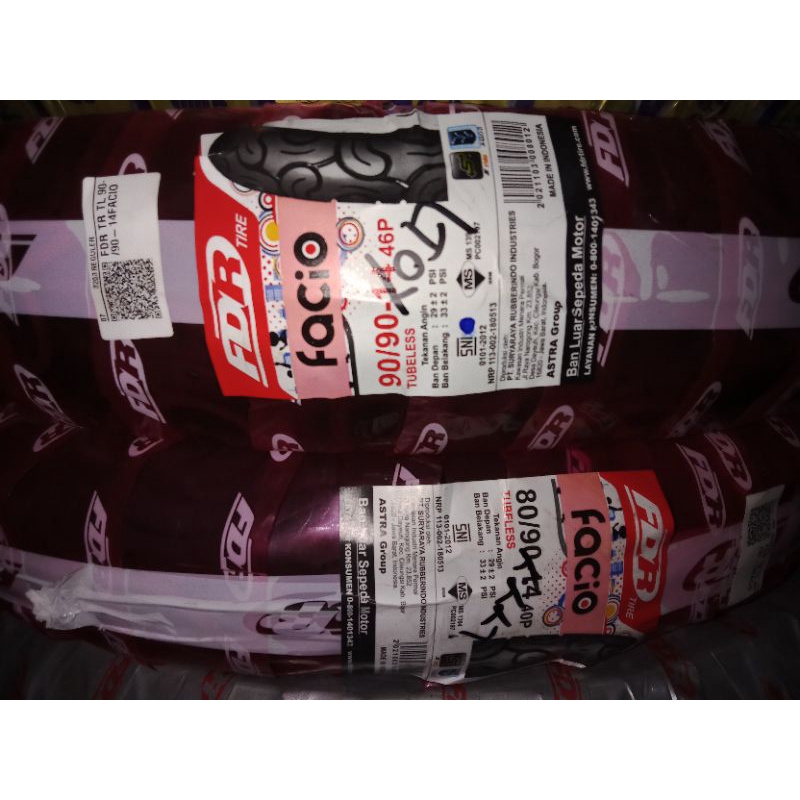 PAKET BAN DEPAN BELAKANG VARIO 125 VARIO 150 FDR FACCIO 80 90 14 +90 90 14 TUBELES ORIGINAL BAN FDR