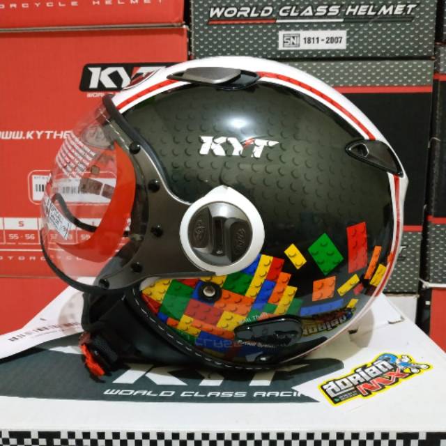 HELM KYT ELSICO MOTIF 5 WHITE BLACK RED HELM RETRO KYT ELSICO HELM BOGO HELM KLASIK HELM CEWEK RETRO