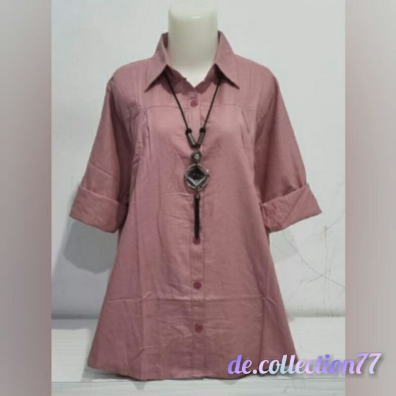 Kemeja Wanita Polos / Atasan Rami /Pakaian Wanita Lengan Panjang A.045A-Dusty pink