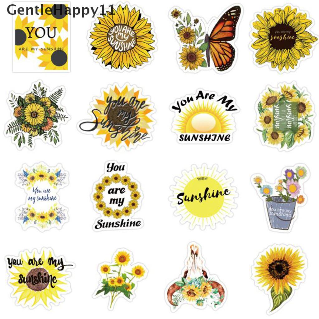 Gentlehappy 50Pcs Stiker Bunga Matahari Tulisan you are my sunshine Untuk Laptop / Skateboard / Koper