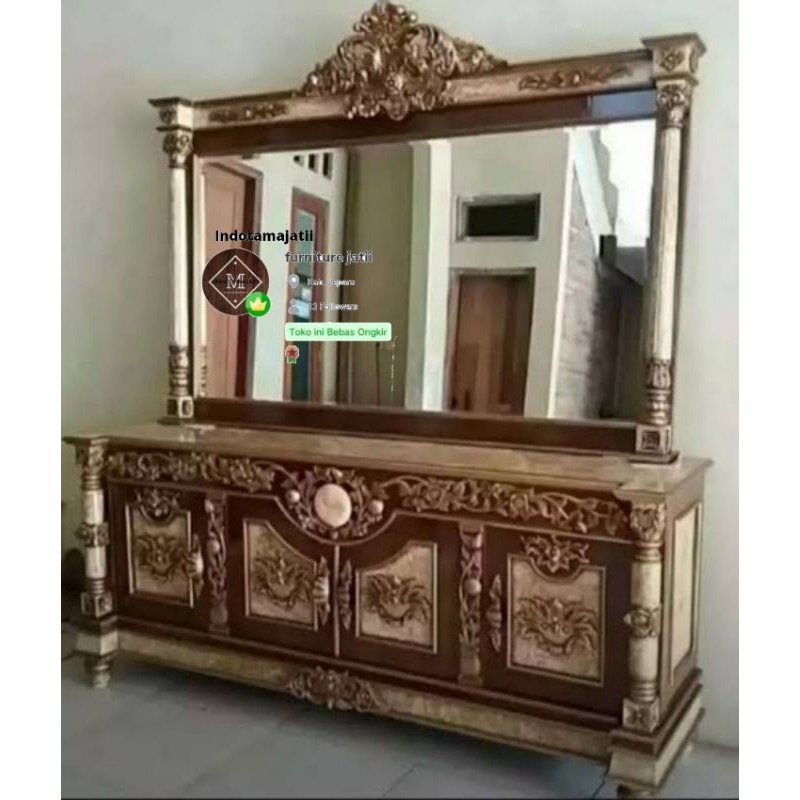 bufet bulan ukiran kayu jati+ kaca