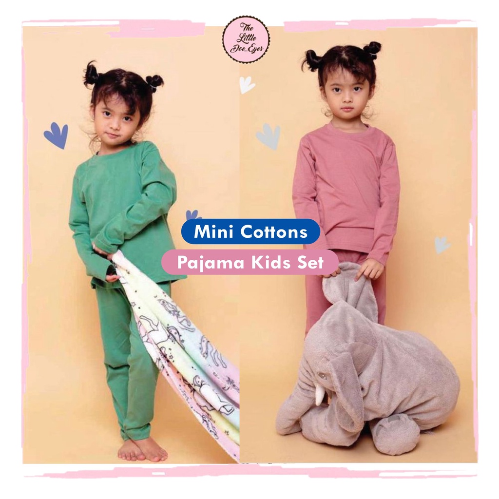 MINI COTTONS Setelan Piyama Set Baju Tidur Anak Kaos Polos