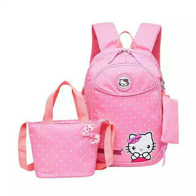 (COD) Ransel Anak Karakter Motif Helo kitty Set Dompet Pensil / Ransel Sekolah Anak TK SD