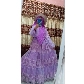 set gamis tile warna ungu lilac pastel original premium super lebar