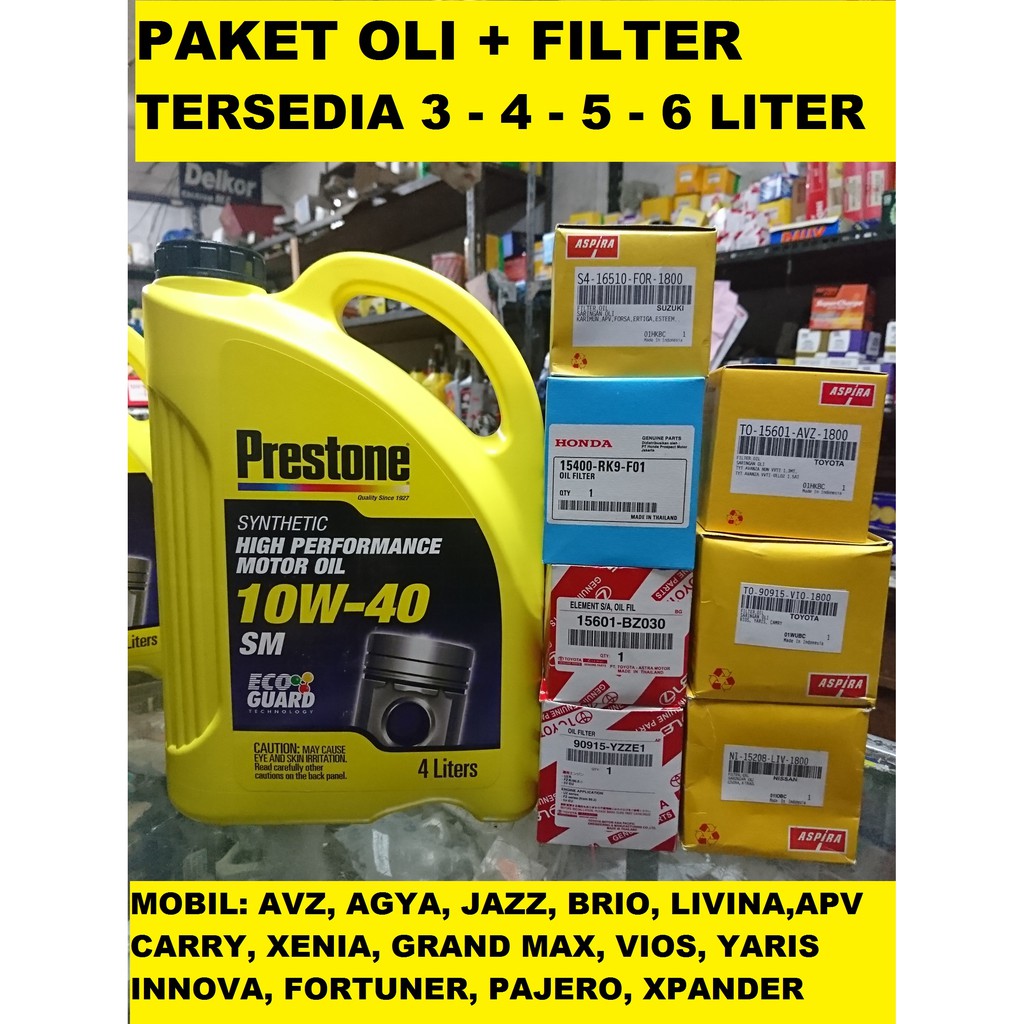 PAKET Oli dan Filter PRESTONE SAE 10W 40 Oli Mesin Bensin Mobil Innova Avanza Agya Jazz Brio Livina