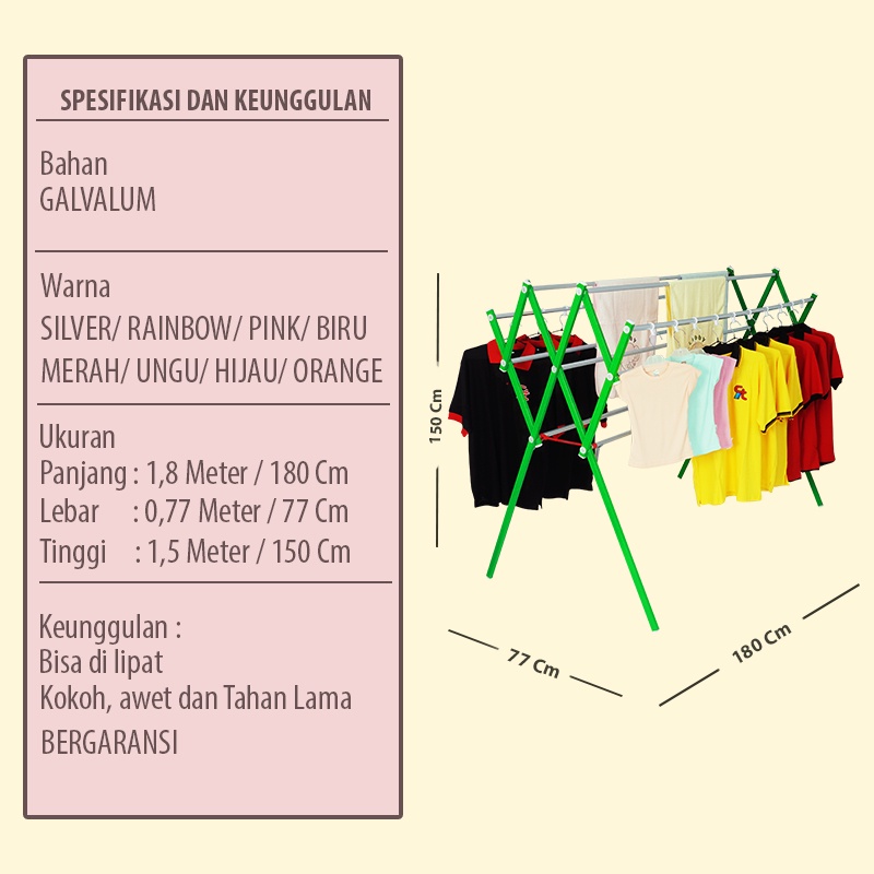 KB Jemuran Pakaian Baju Rak Handuk Jemuran Besar Aluminium Galvalum Kokoh 9 Palang