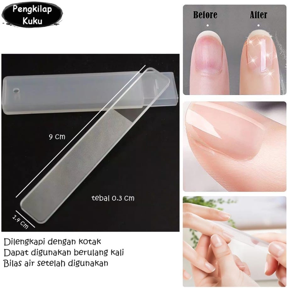 Kikir Kuku Premium + Box Untuk Manicure Pedicure / Nail Art Glass Nail Polish Kuku Cantik Mengkilap Tanpa Ke Salon