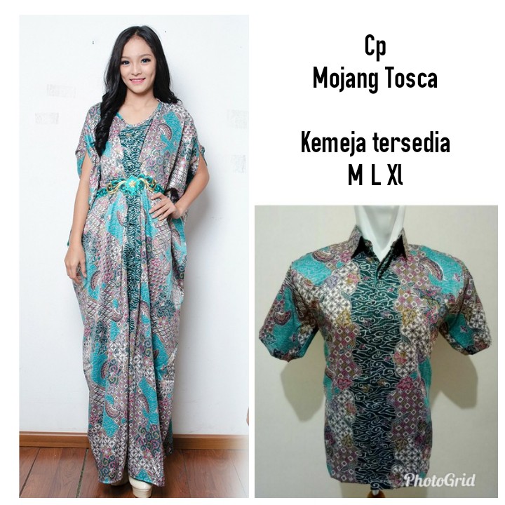 Miracle Shop Couple Batik Junia Kaftan Dress Muslim dan Kemeja Lengan Pendek Pria