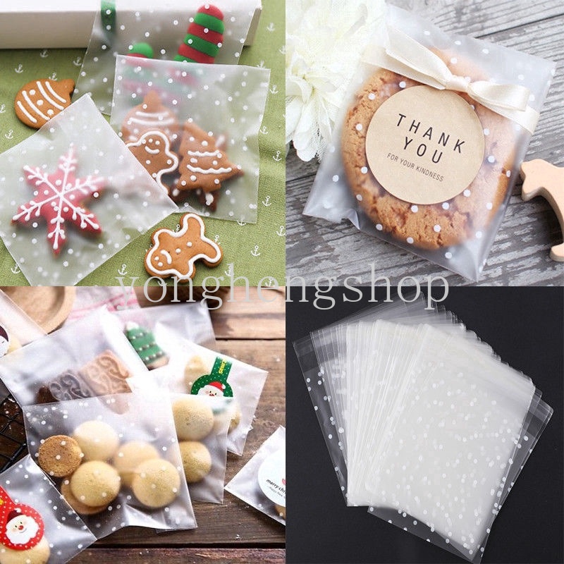 100 Pcs Kantong Kemasan Biskuit / Permen / Kue Kering Dengan Perekat Untuk Dekorasi Pesta Pernikahan / Natal