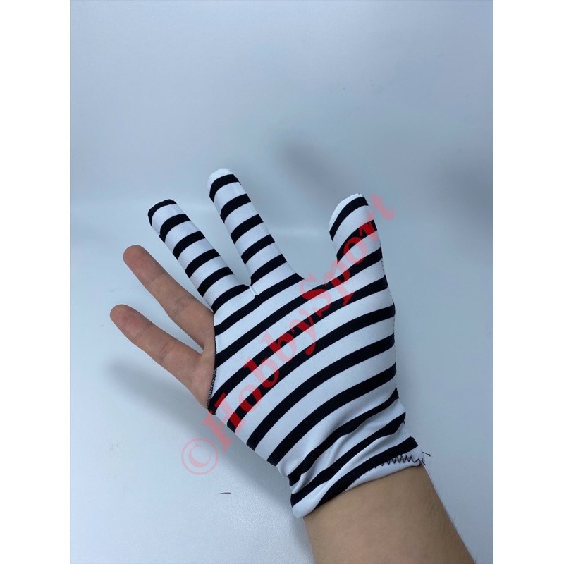 Billiard Glove Lycra 3 Finger Sarung Tangan Biliar Hitam Putih Pool