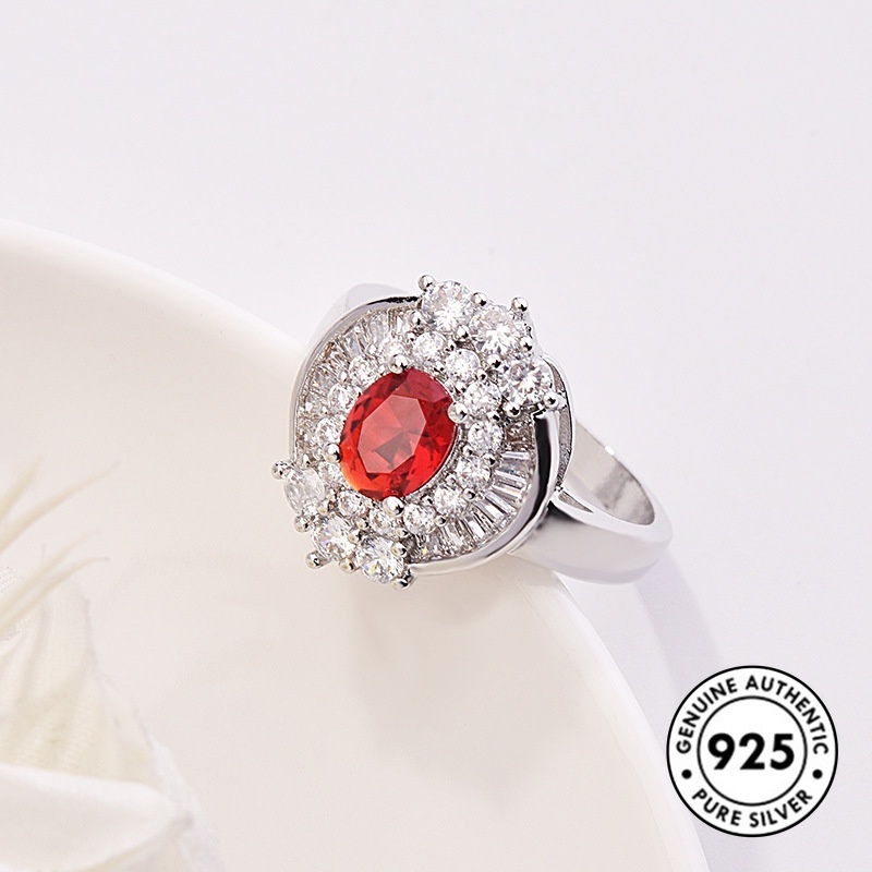 Cincin Ruby Persegi Bahan 925 Sterling Silver