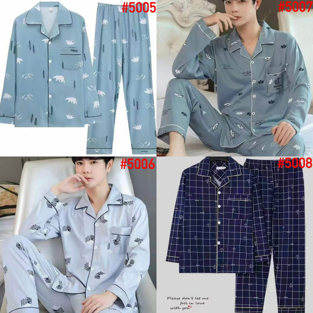 Baju Tidur Pria Import Piyama Cowok Dewasa PP Setelan Baju Rumah Premium Bahan Katun Lengan Panjang Celana Panjang