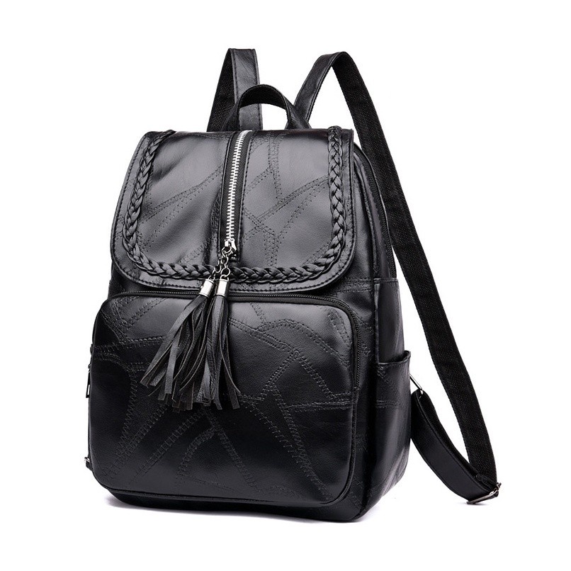 TB-20 tas ransel backpack pu leather kulit hitam import korea jepang