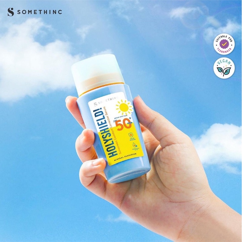 SOMETHINC Holyshield Sunscreen Comfort Correct Serum SPF 50+ PA++++ Indonesia / Mist Stick Spray Facial Wash Cleansing Essence Toner Ampoule Eye Cream Creme Eye Gel Sleeping Mask Masker Moisturizer Body Scrub Lotion / Cushion Powder Lip Sugar Wax Paket