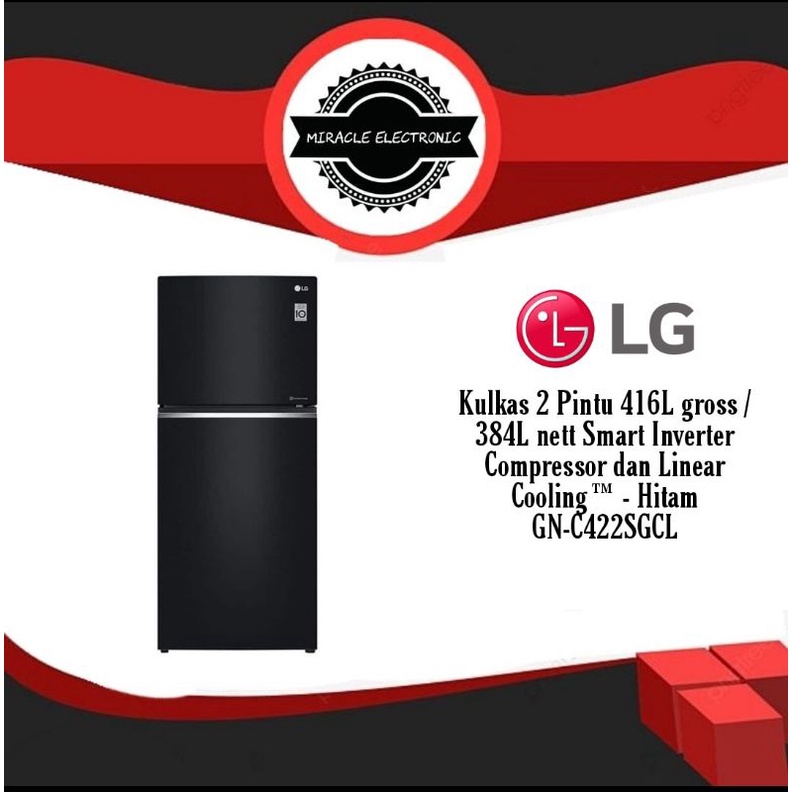 LG GN-C422SGCL Kulkas 2 Pintu 416Lgross / 384Lnett Smart Inverter & Door Cooling - Black Glass