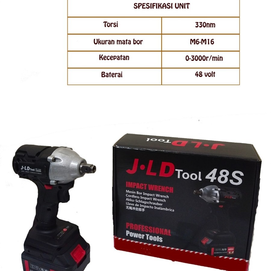 Cordless Impact Wrench 48V Brushless JLD 48S Bor Obeng Kunci 48 Volt