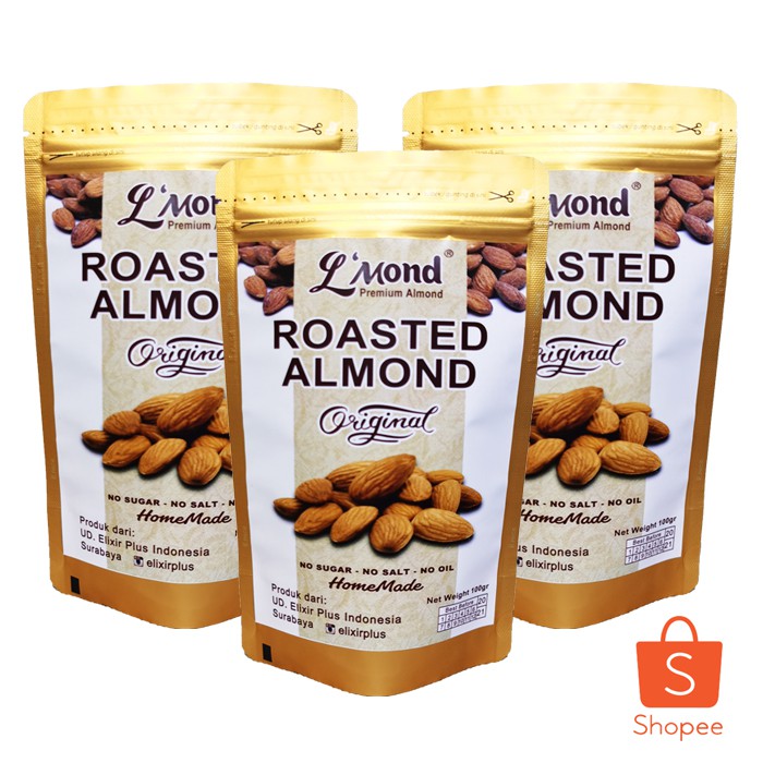 

Roasted Almond 3pcs L'Mond / Kacang Almond Panggang / Snack Sehat / Murah / Home Made / Diet Keto